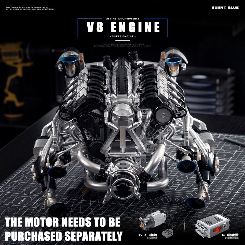 Model Kit Engine V8 - MOC Supercar V8 Motor Yapım Blokları